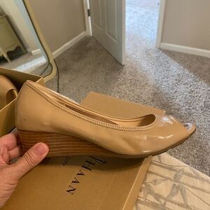 Cole Haan Beige Peep Toe Wedges